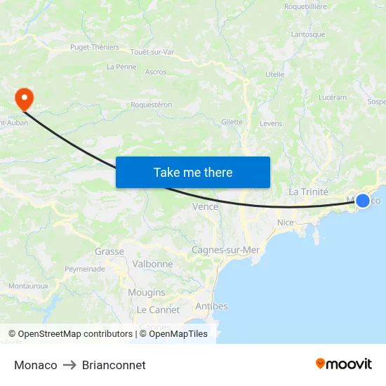Monaco to Brianconnet map