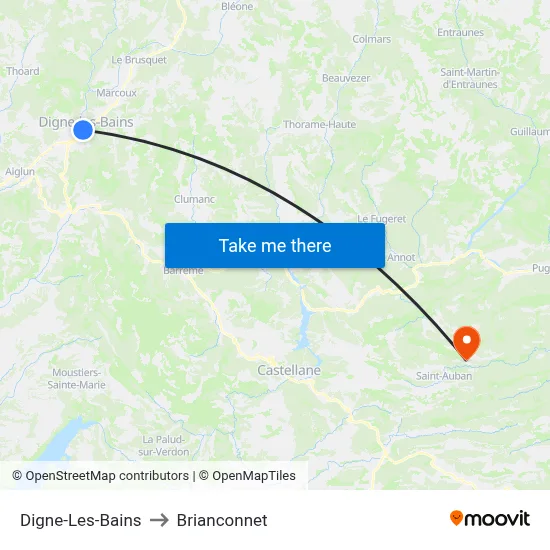 Digne-Les-Bains to Brianconnet map