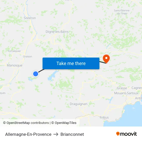 Allemagne-En-Provence to Brianconnet map
