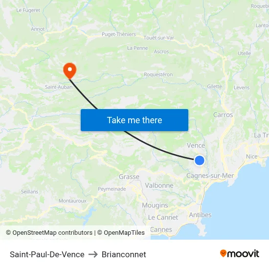 Saint-Paul-De-Vence to Brianconnet map