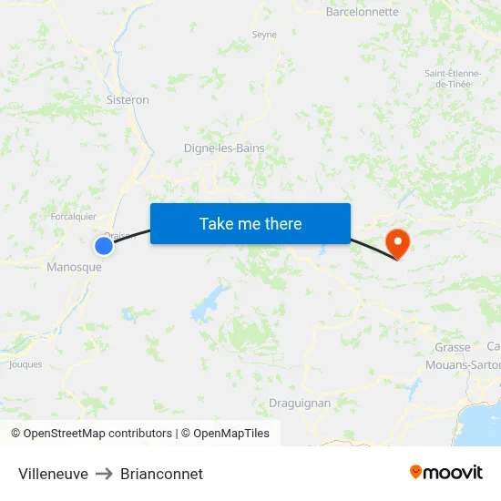 Villeneuve to Brianconnet map