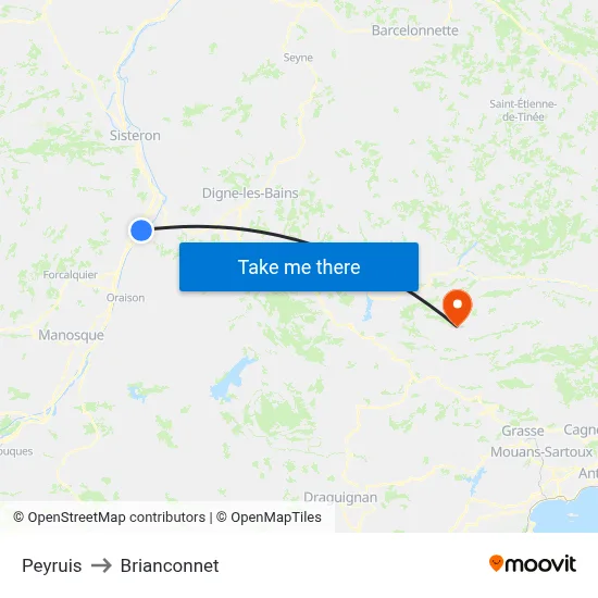 Peyruis to Brianconnet map