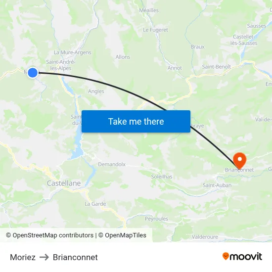 Moriez to Brianconnet map