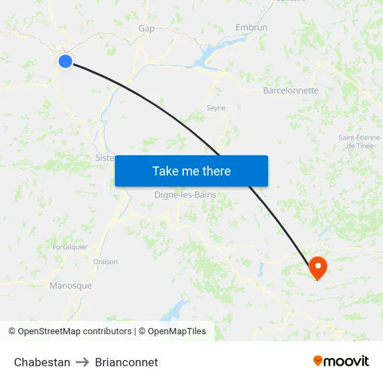 Chabestan to Brianconnet map