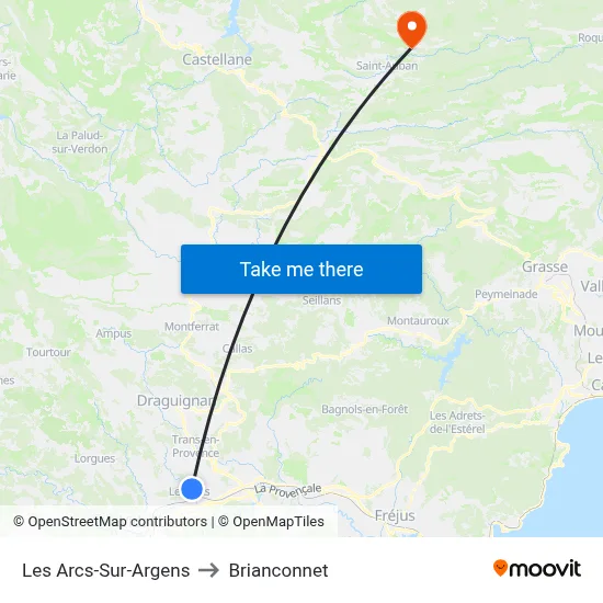 Les Arcs-Sur-Argens to Brianconnet map
