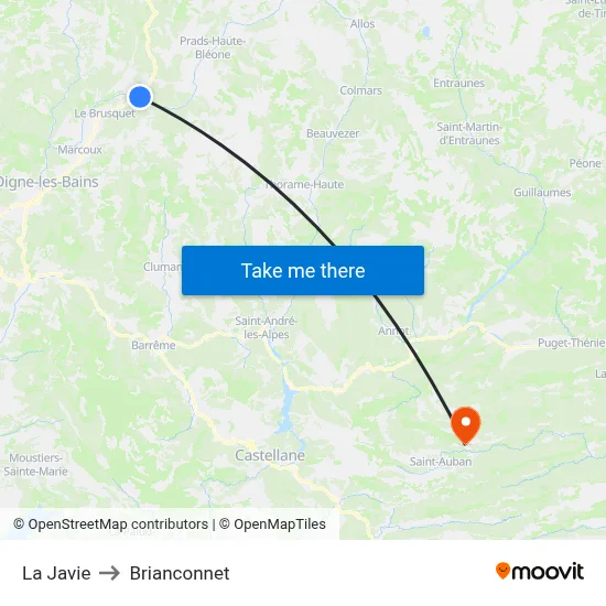 La Javie to Brianconnet map