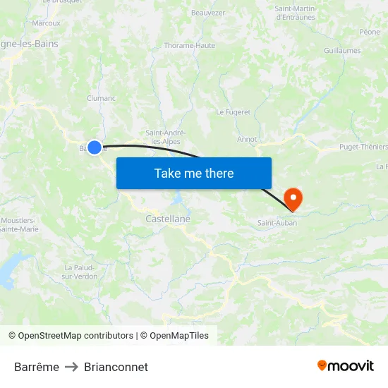 Barrême to Brianconnet map