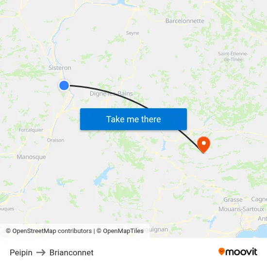 Peipin to Brianconnet map