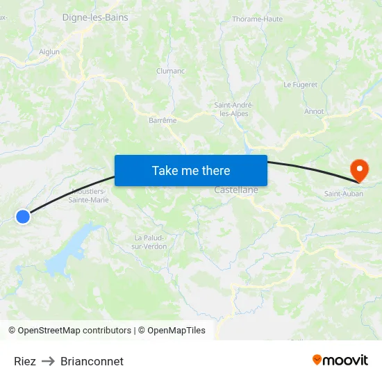 Riez to Brianconnet map