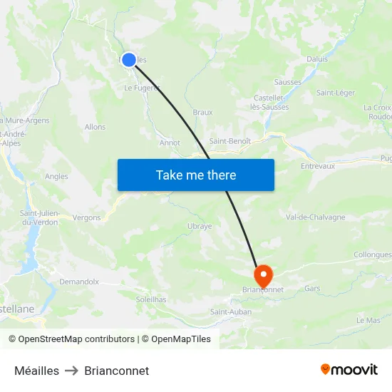 Méailles to Brianconnet map
