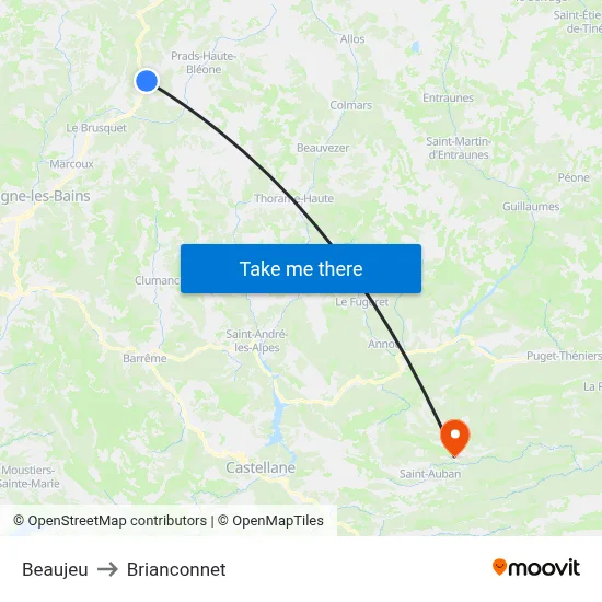 Beaujeu to Brianconnet map