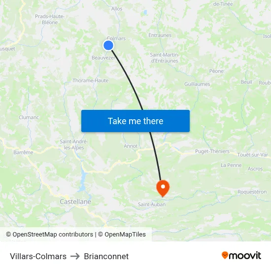 Villars-Colmars to Brianconnet map