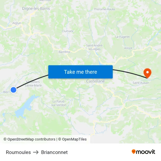 Roumoules to Brianconnet map