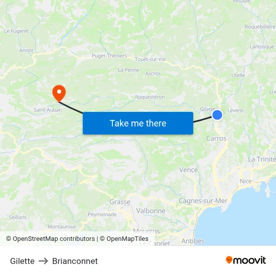 Gilette to Brianconnet map