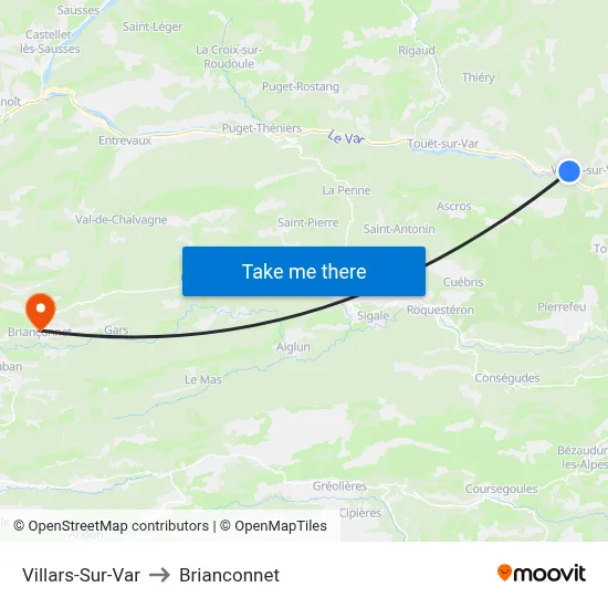 Villars-Sur-Var to Brianconnet map