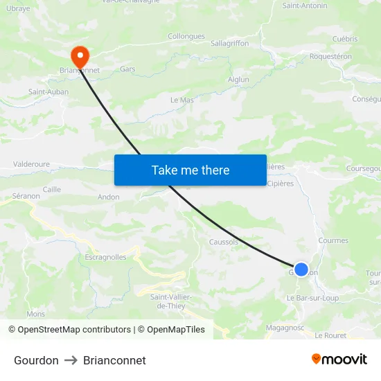 Gourdon to Brianconnet map