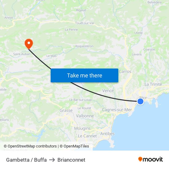 Gambetta / Buffa to Brianconnet map