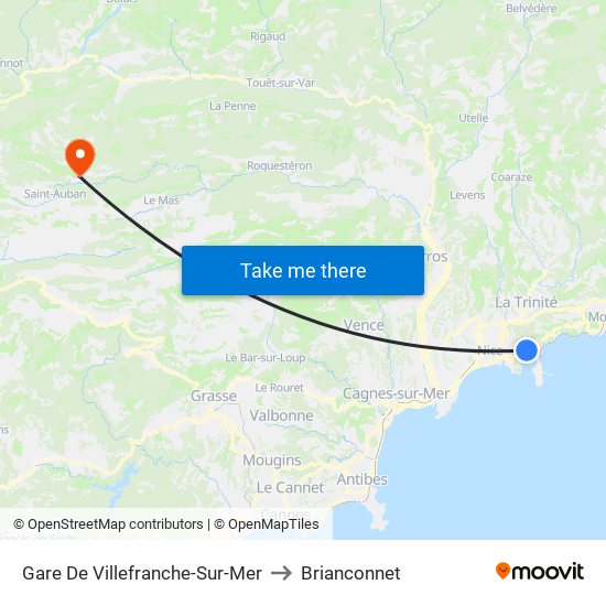 Gare De Villefranche-Sur-Mer to Brianconnet map