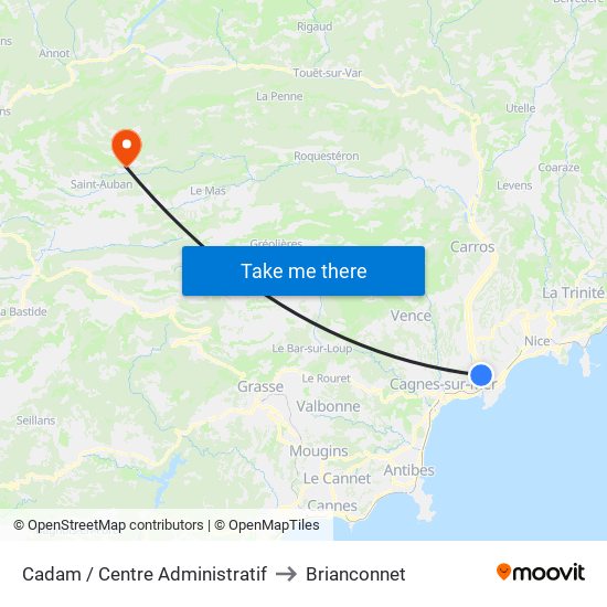 Cadam / Centre Administratif to Brianconnet map