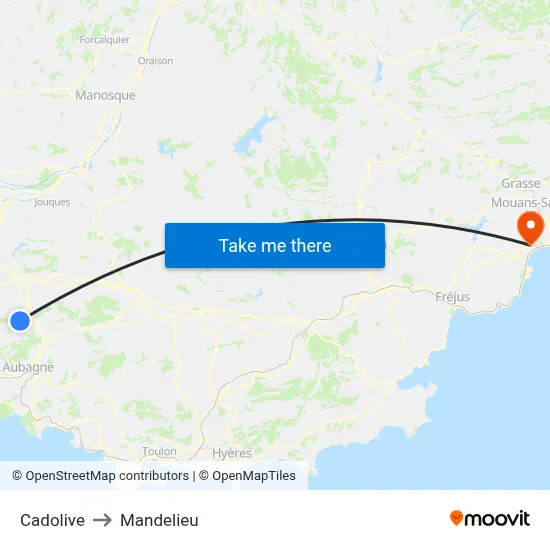 Cadolive to Mandelieu map