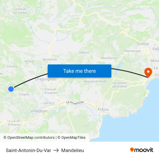 Saint-Antonin-Du-Var to Mandelieu map