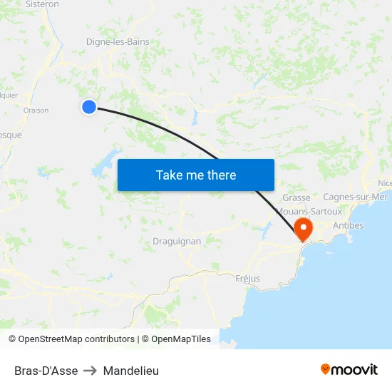 Bras-D'Asse to Mandelieu map