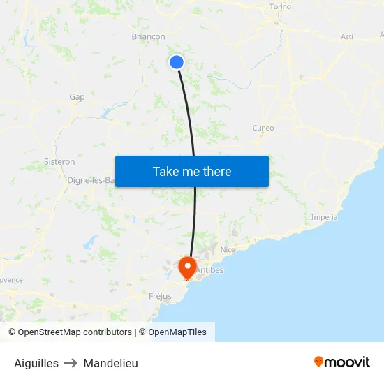 Aiguilles to Mandelieu map