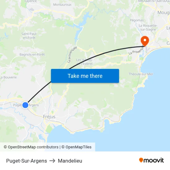 Puget-Sur-Argens to Mandelieu map