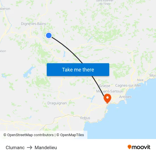 Clumanc to Mandelieu map