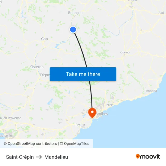 Saint-Crépin to Mandelieu map