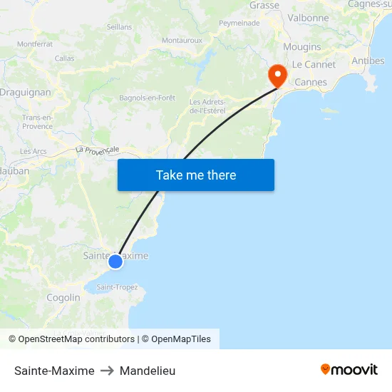 Sainte-Maxime to Mandelieu map