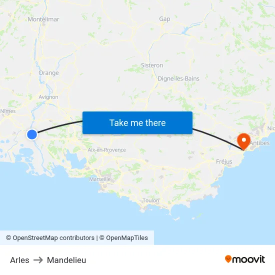 Arles to Mandelieu map