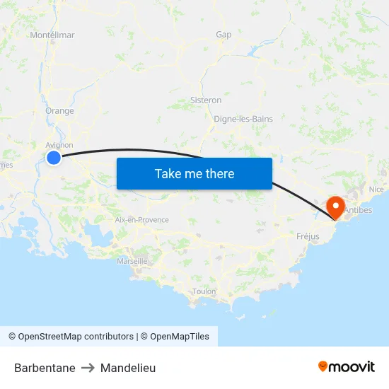 Barbentane to Mandelieu map