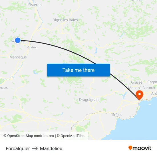 Forcalquier to Mandelieu map