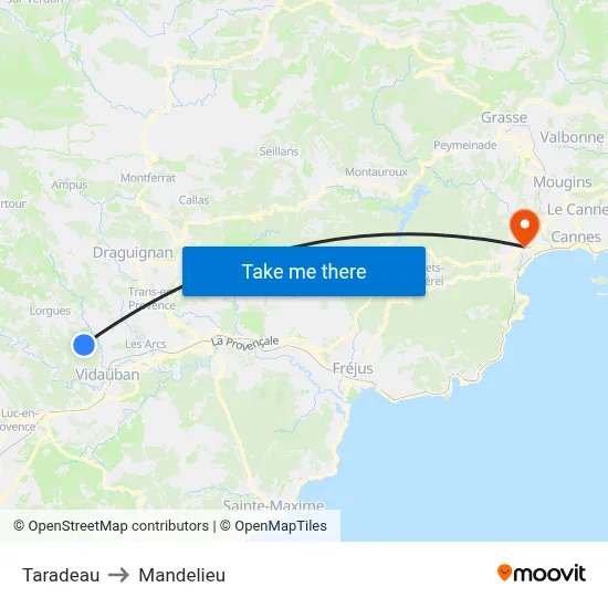 Taradeau to Mandelieu map