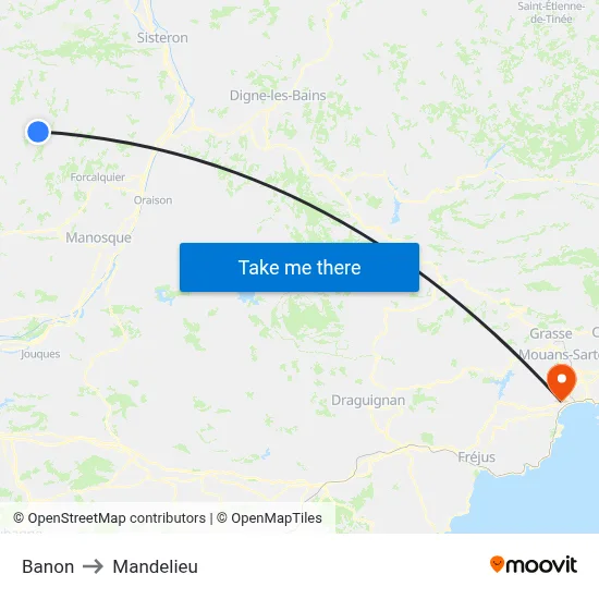 Banon to Mandelieu map
