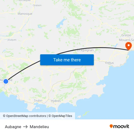 Aubagne to Mandelieu map