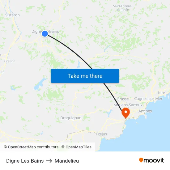 Digne-Les-Bains to Mandelieu map