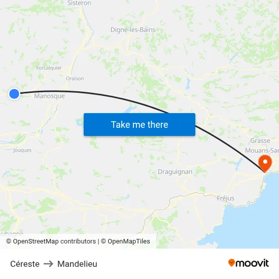 Céreste to Mandelieu map
