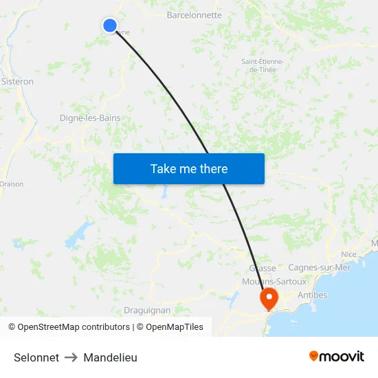 Selonnet to Mandelieu map