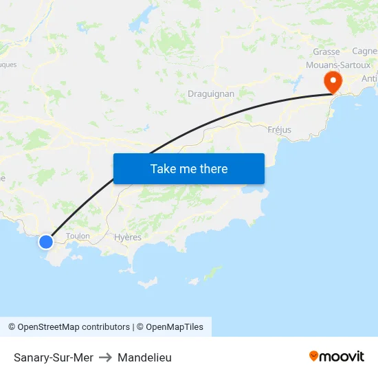 Sanary-Sur-Mer to Mandelieu map