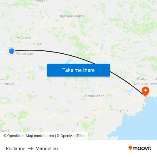 Reillanne to Mandelieu map