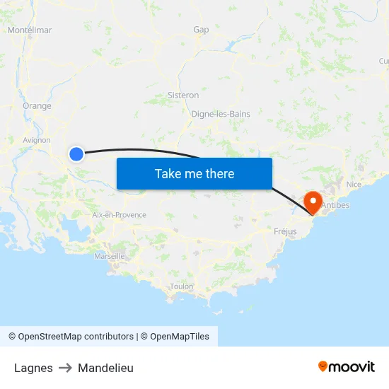 Lagnes to Mandelieu map