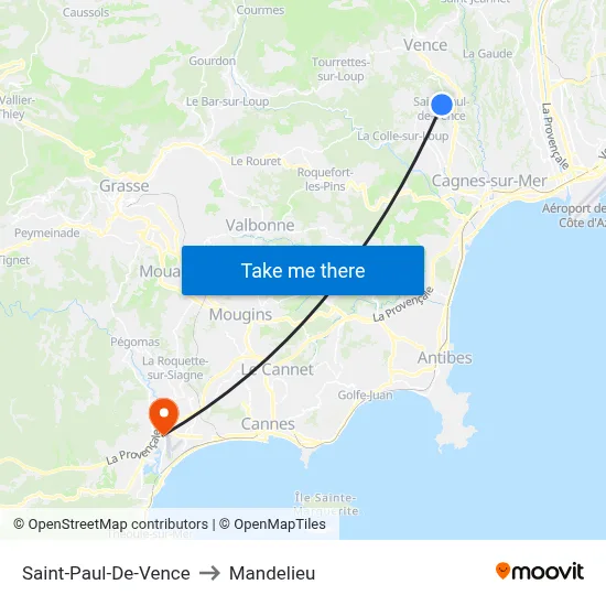 Saint-Paul-De-Vence to Mandelieu map