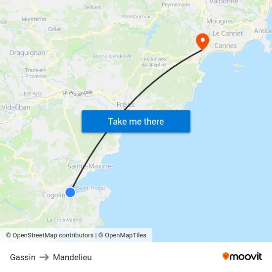 Gassin to Mandelieu map