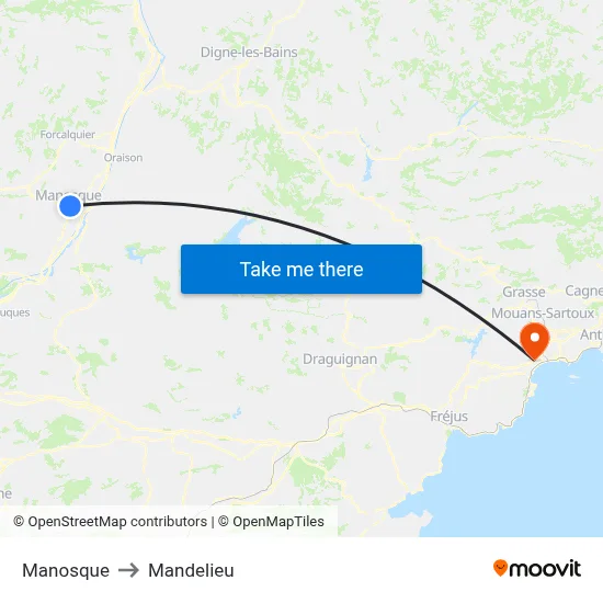 Manosque to Mandelieu map