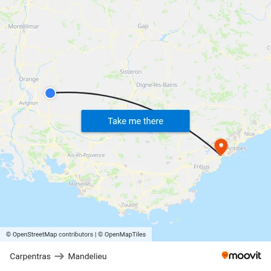 Carpentras to Mandelieu map