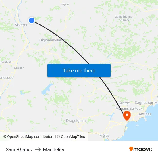 Saint-Geniez to Mandelieu map