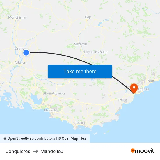 Jonquières to Mandelieu map