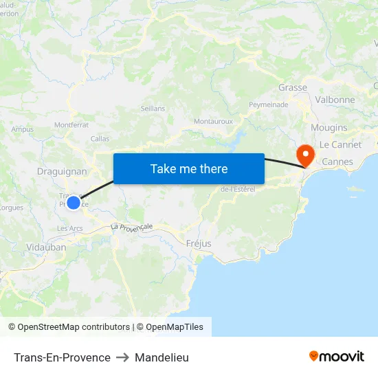 Trans-En-Provence to Mandelieu map